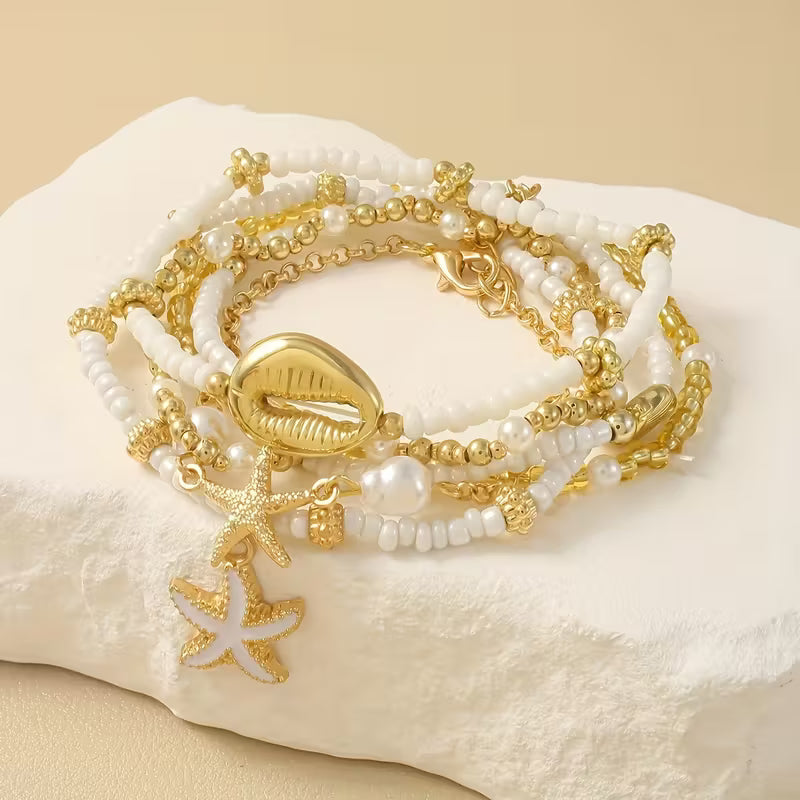 Elegant Gold & Pearl Bracelet Set