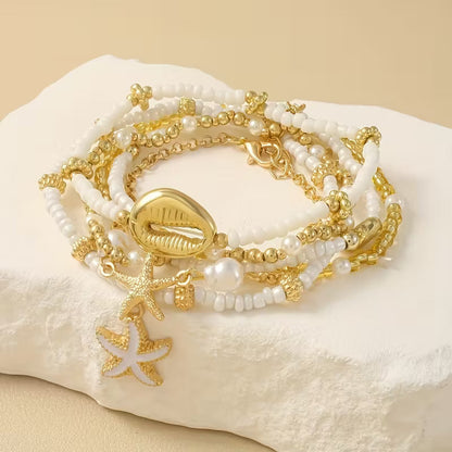 Elegant Gold & Pearl Bracelet Set