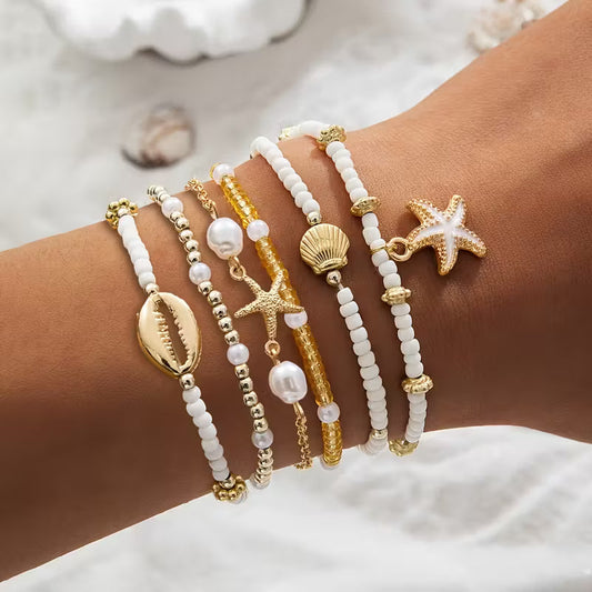Elegant Gold & Pearl Bracelet Set