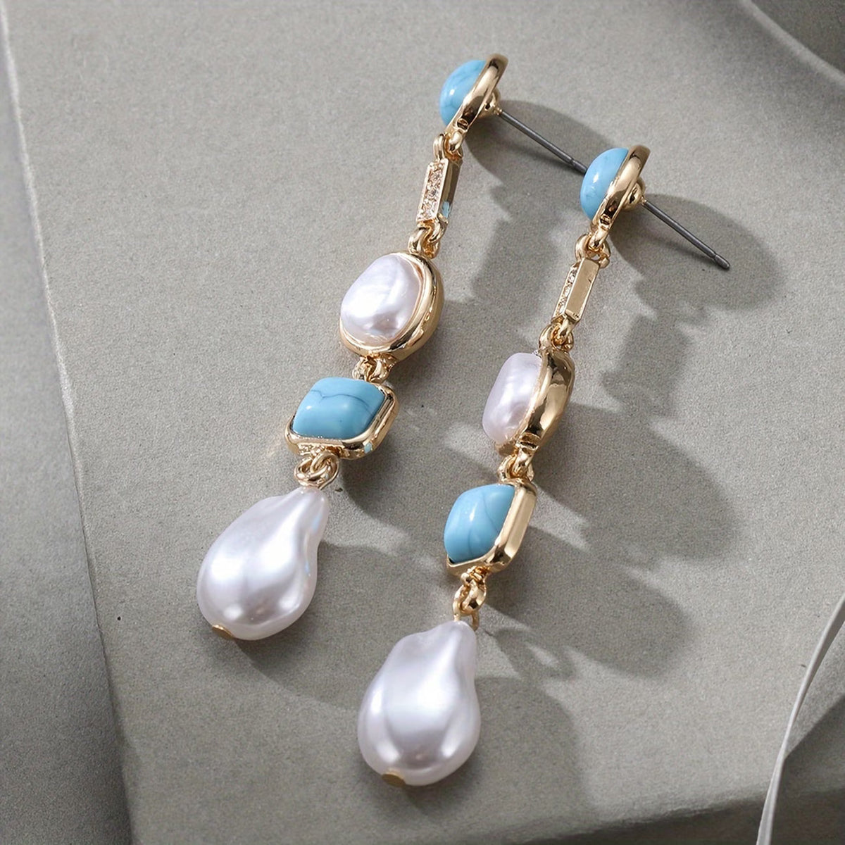 Elegant Turquoise Pearl Drop Earrings