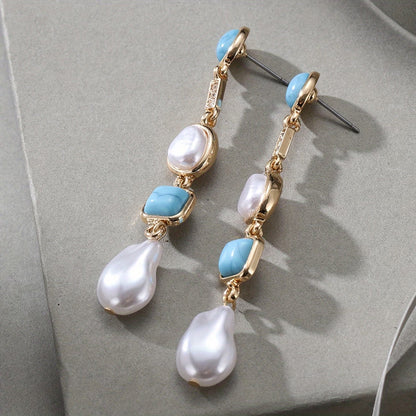 Elegant Turquoise Pearl Drop Earrings