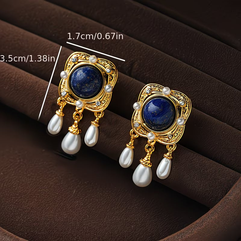Elegant Royal Blue Pearl Chandelier Earrings