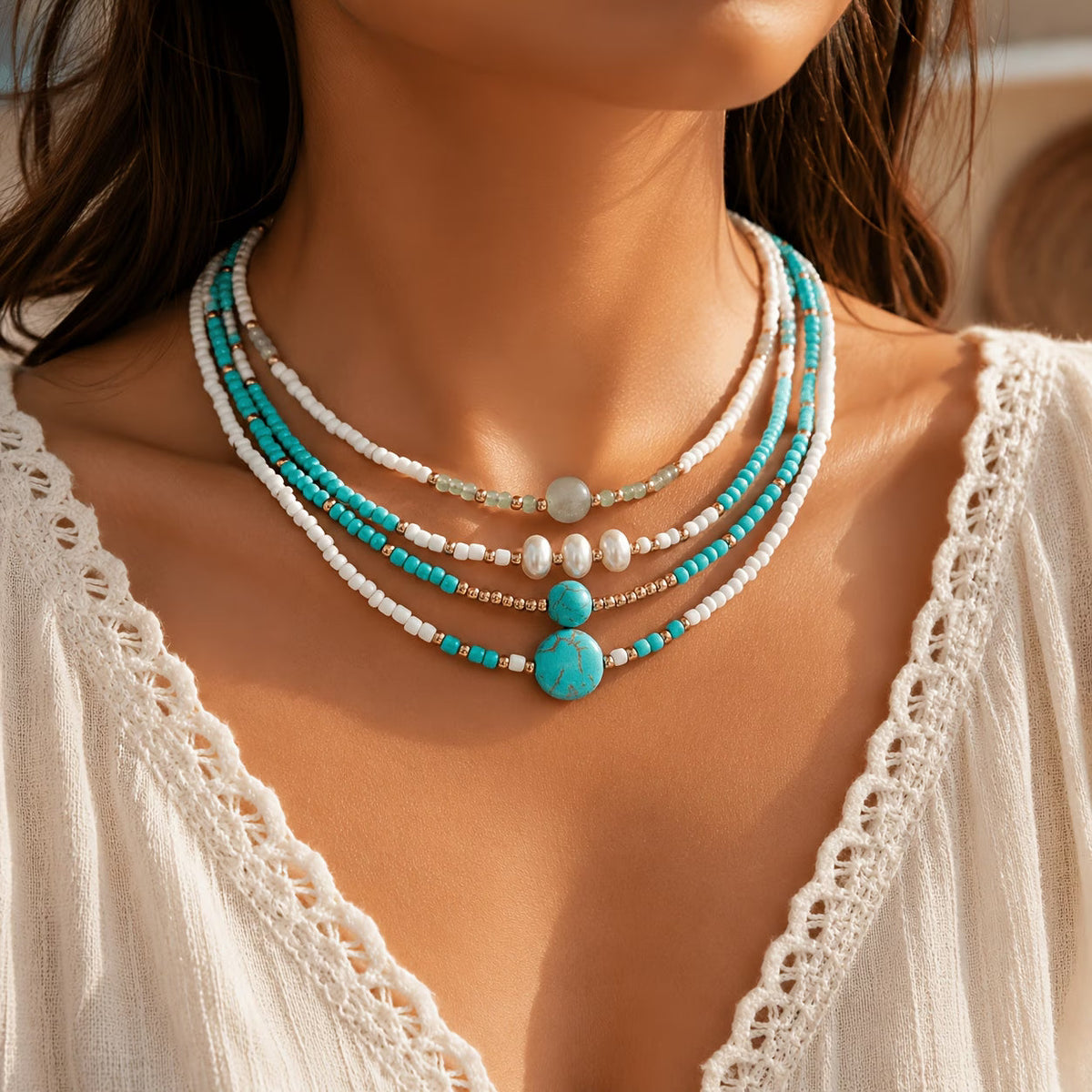 Sophisticated Pearl and Turquoise Bracelet Set