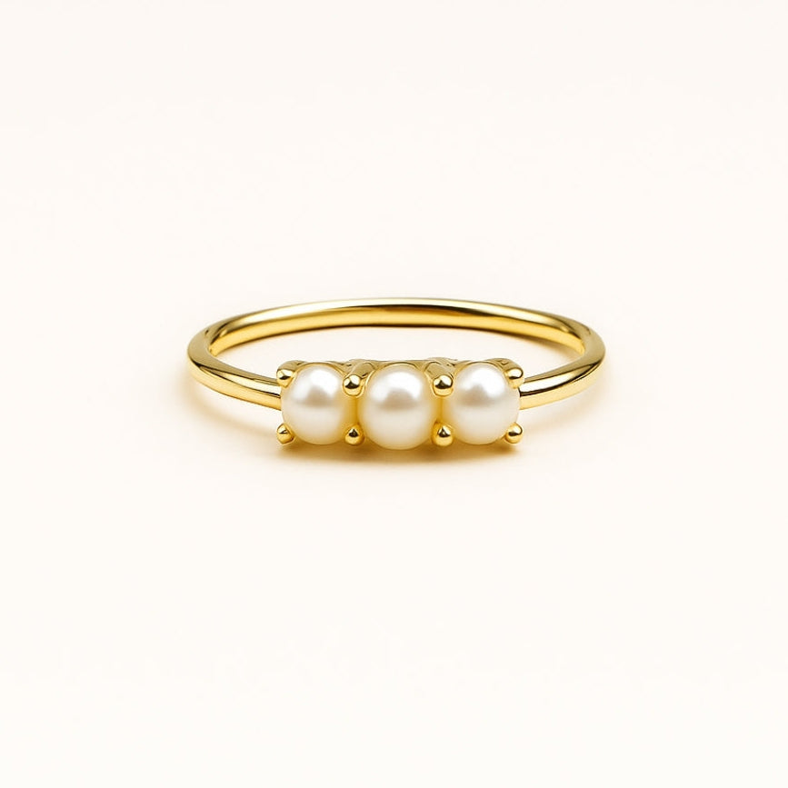 Elegant Triple Pearl Gold Ring