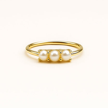 Elegant Triple Pearl Gold Ring