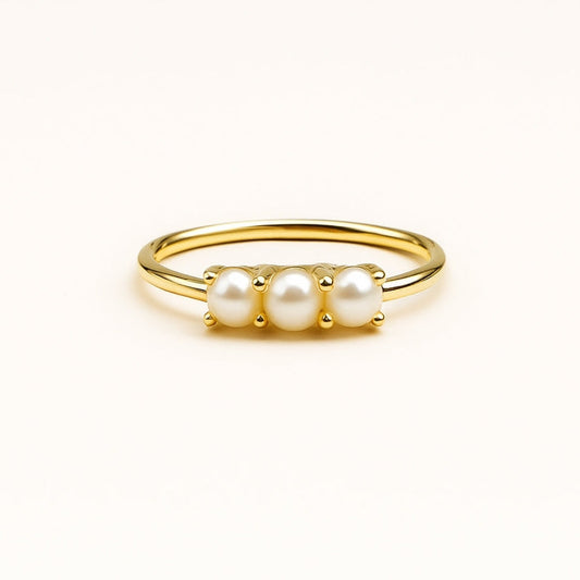 Elegant Triple Pearl Gold Ring