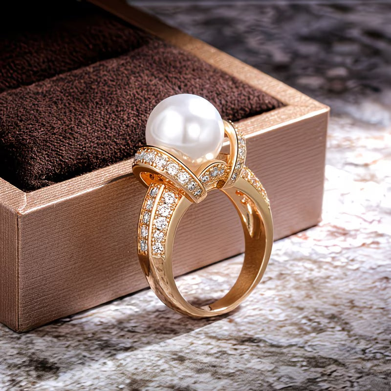 Elegant Triple Pearl Gold Ring