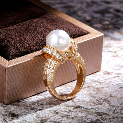 Elegant Triple Pearl Gold Ring