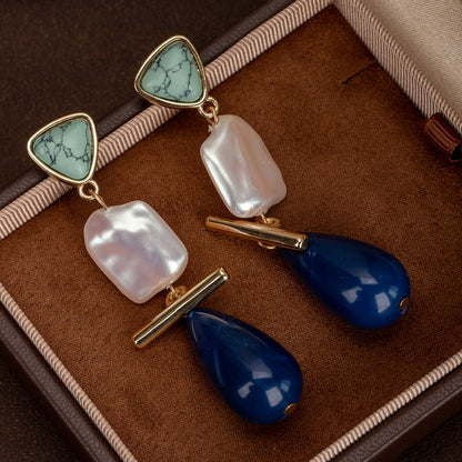 Sophisticated Turquoise Pearl Drop Earrings