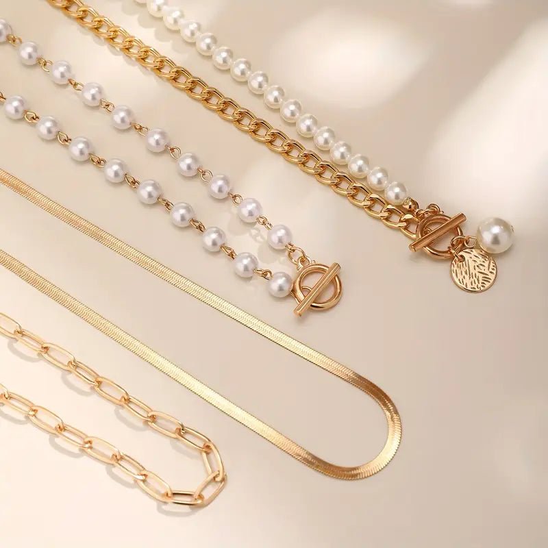 Elegant Layered Pearl Necklace Set
