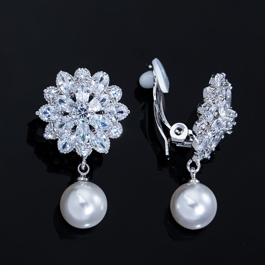 Elegant Pearl Blossom Clip Earrings