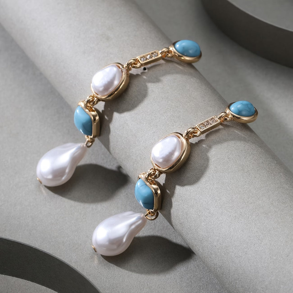 Elegant Turquoise Pearl Drop Earrings