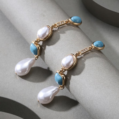 Elegant Turquoise Pearl Drop Earrings