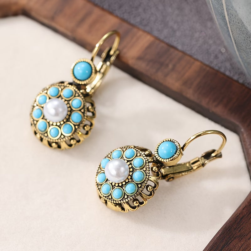 Elegant Pearl Bloom Turquoise Earrings