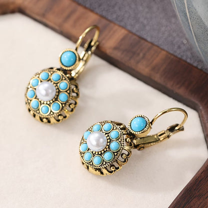 Elegant Pearl Bloom Turquoise Earrings
