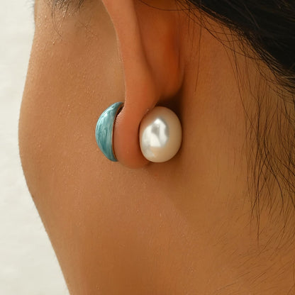 Elegant Pearl Turquoise Stud Earrings