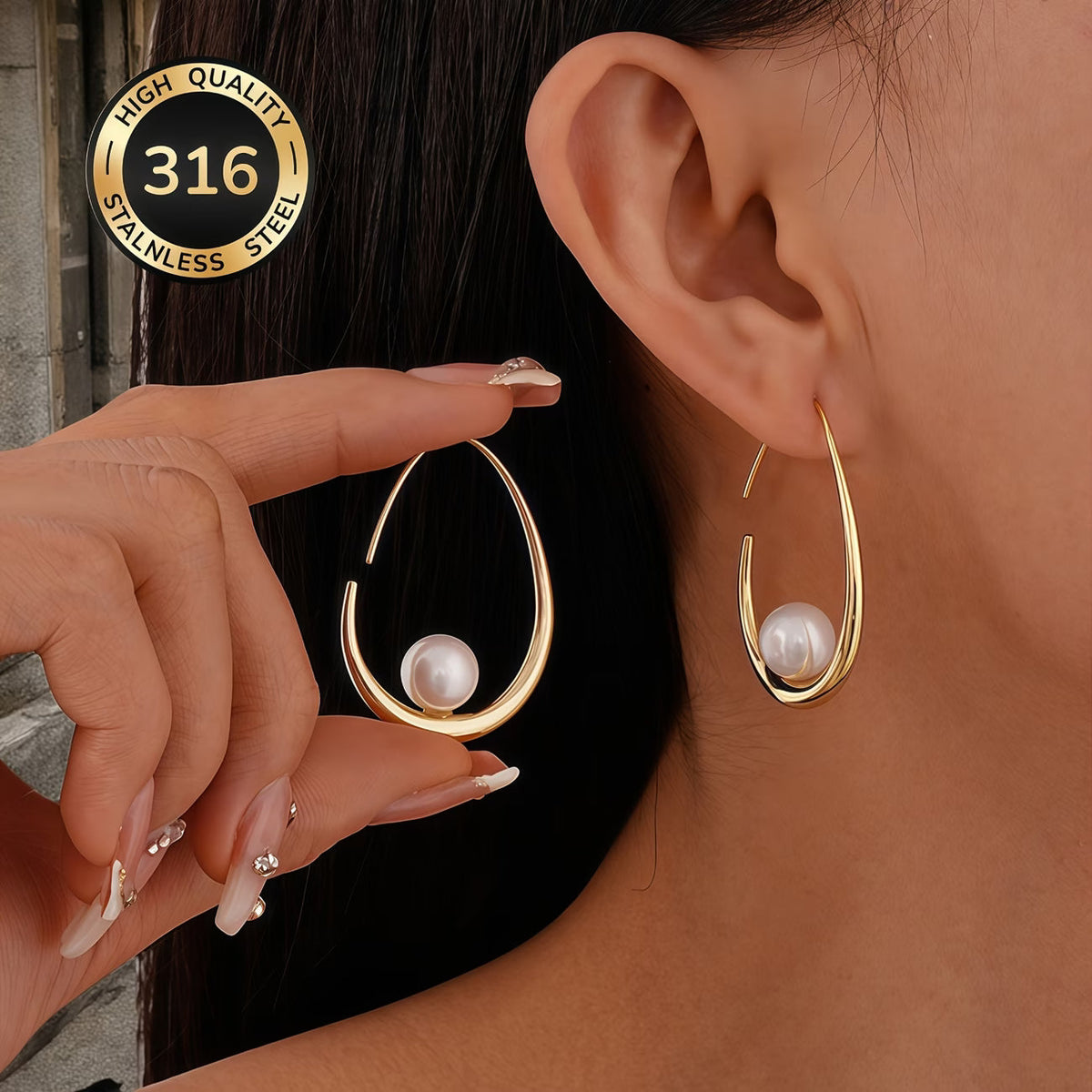 Elegant Pearl Hoop Earrings