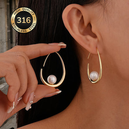 Elegant Pearl Hoop Earrings