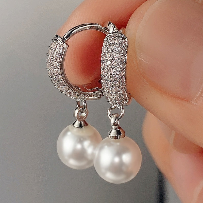 Elegant Pearl Drop Hoop Earrings
