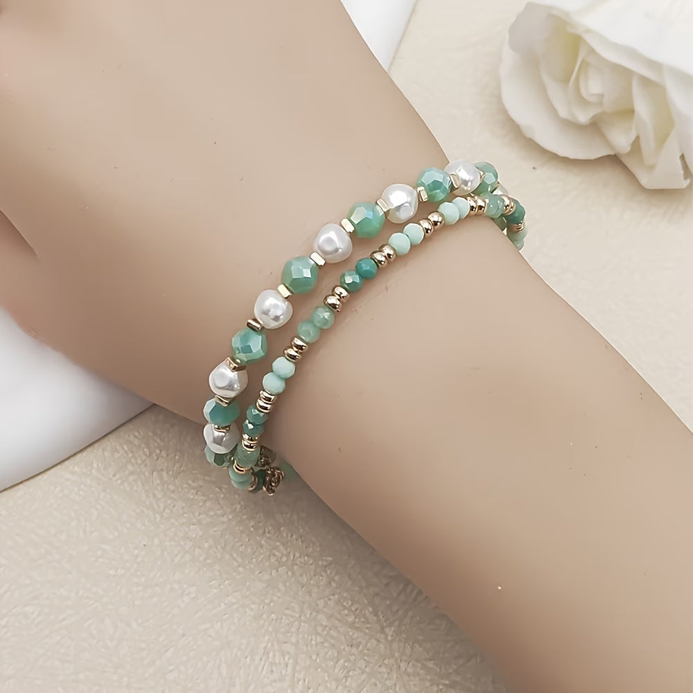 Elegant Turquoise Pearl Bracelet Set