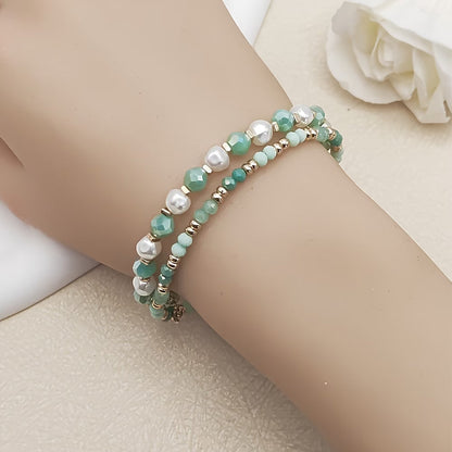 Elegant Turquoise Pearl Bracelet Set