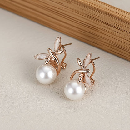 Elegant Rose Gold Dragonfly Pearl Set
