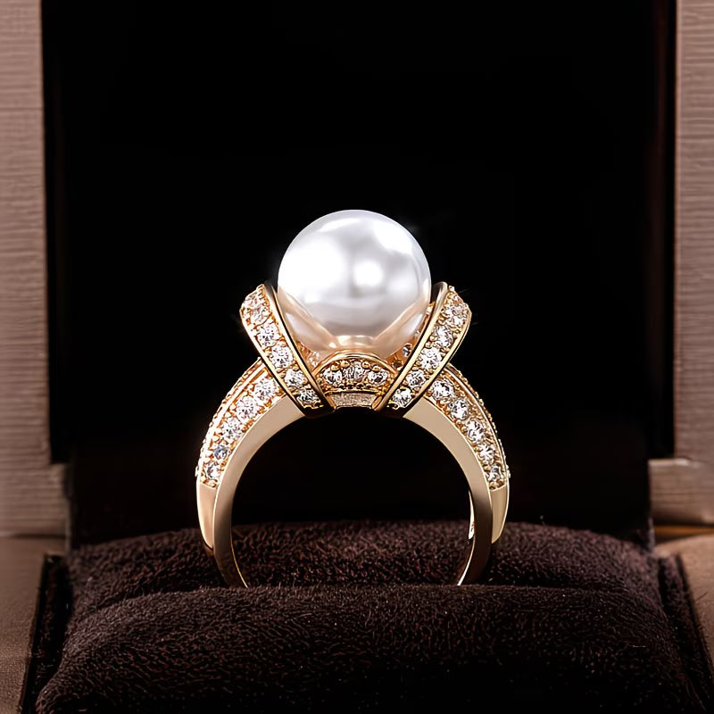Elegant Triple Pearl Gold Ring