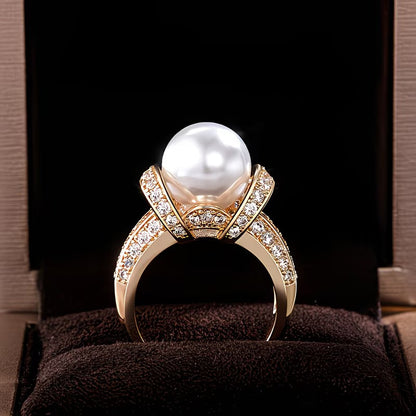 Elegant Triple Pearl Gold Ring
