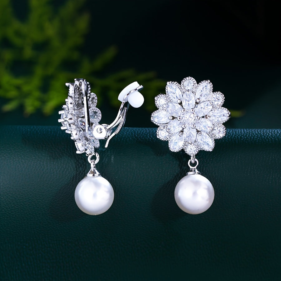 Elegant Pearl Blossom Clip Earrings