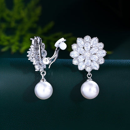 Elegant Pearl Blossom Clip Earrings