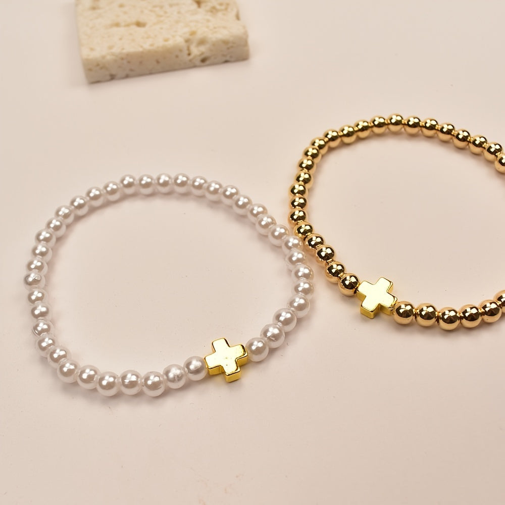 Elegant Pearl and Gold Bracelet Set