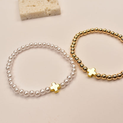 Elegant Pearl and Gold Bracelet Set