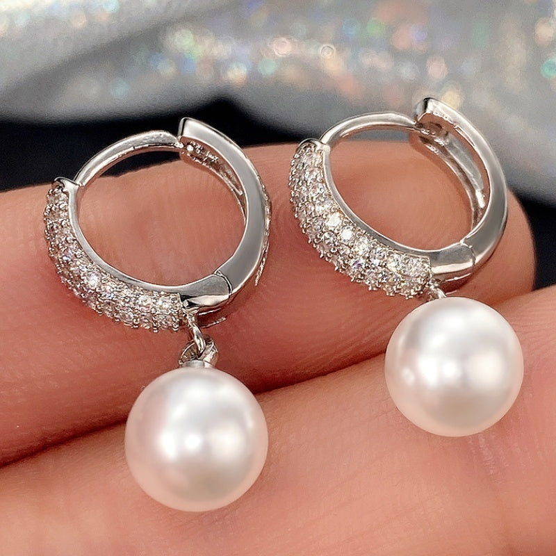 Elegant Pearl Drop Hoop Earrings