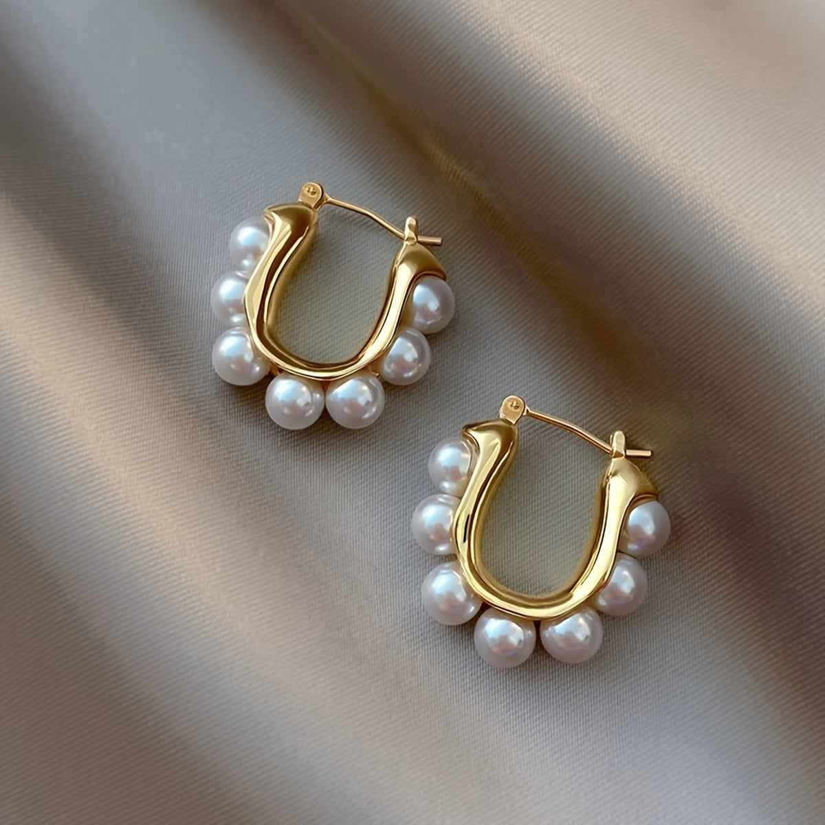 Sophisticated Clustered Pearl Hoop Earrings