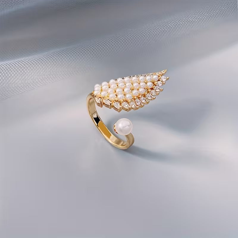 Sophisticated Pearl Wing Ring