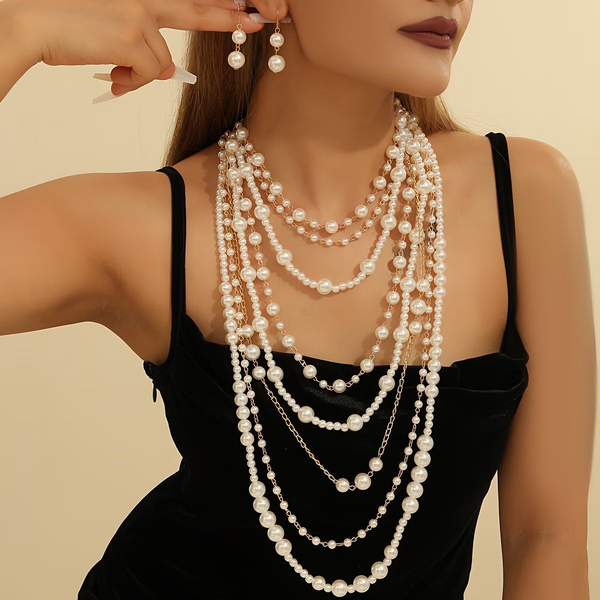 Elegant Layered Pearl Statement Set