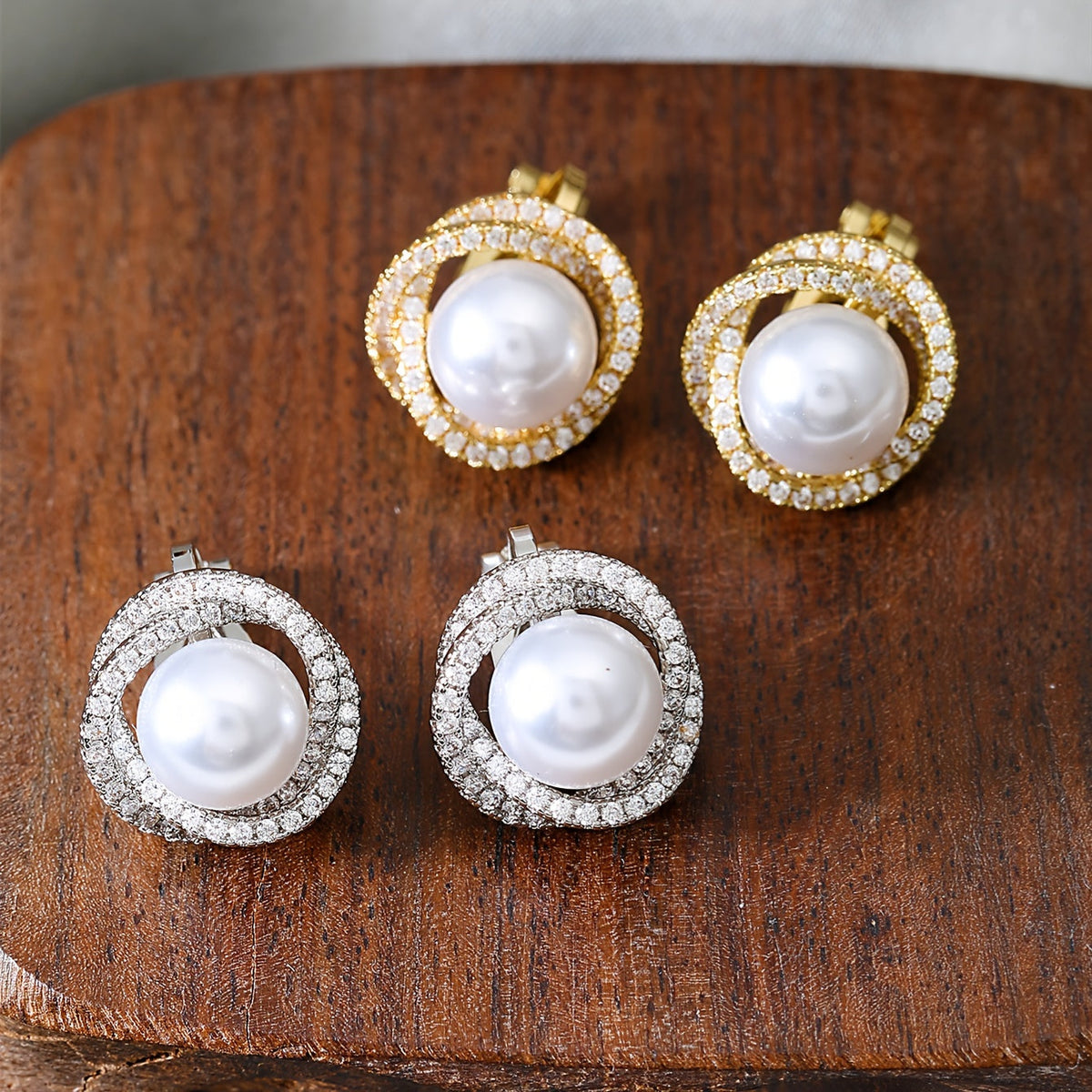 Elegant Pearl Halo Clip Earrings