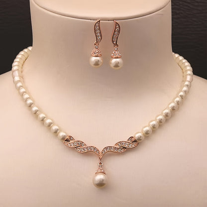 Elegant Pearl Leaf Jewelry Set