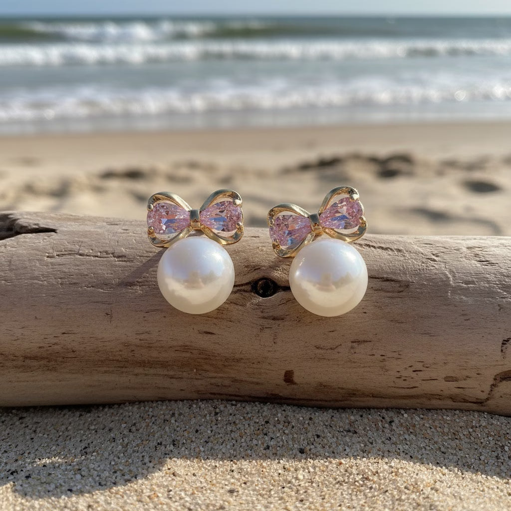 Elegant Rosé Sapphire Pearl Earrings