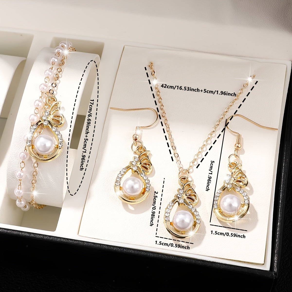 Elegant Gold Bow Pearl Set