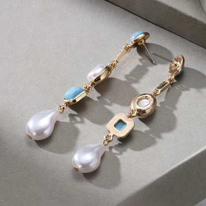 Elegant Turquoise Pearl Drop Earrings