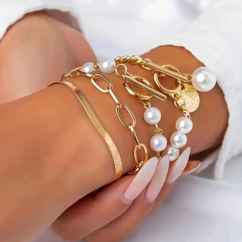 Sophisticated Layered Pearl Bracelet Set