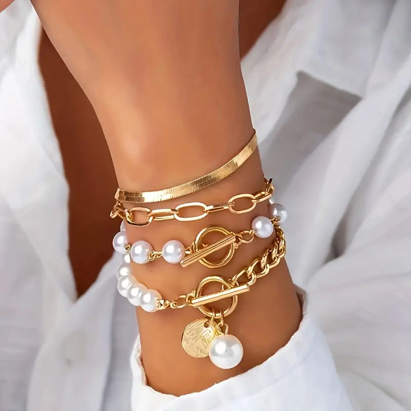 Sophisticated Layered Pearl Bracelet Set