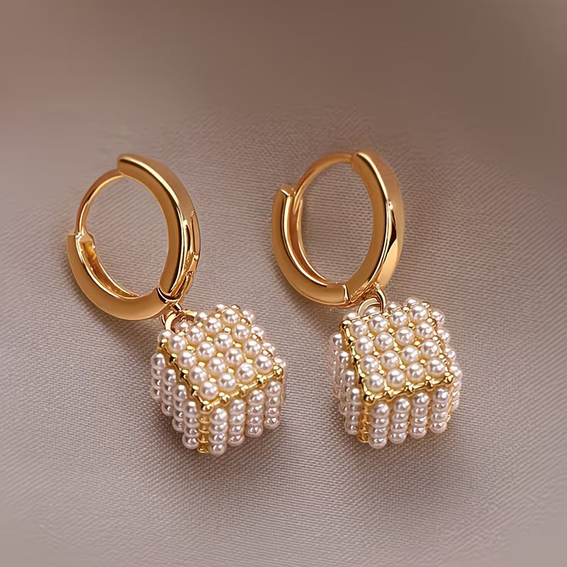 Elegant Pearl Cube Earrings