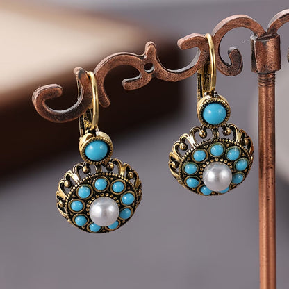Elegant Pearl Bloom Turquoise Earrings