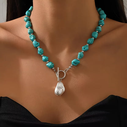 Elegant Turquoise Pearl Silver Necklace
