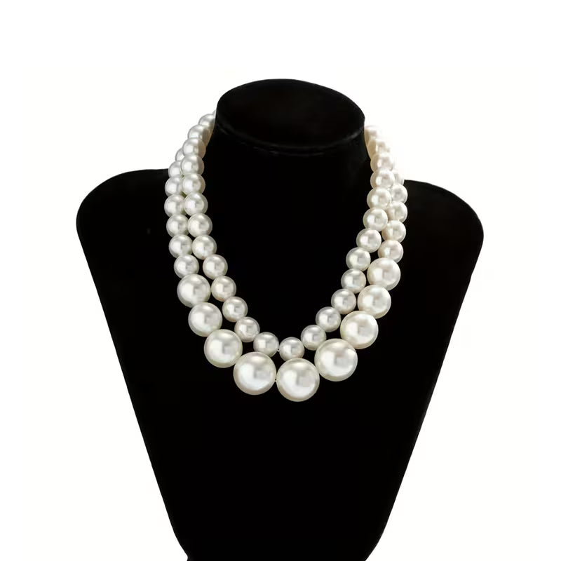 Elegant Double Statement Pearl Necklace
