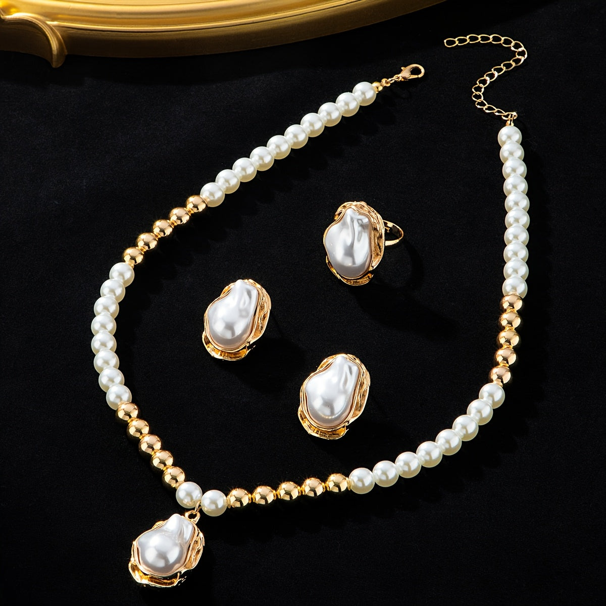 Sophisticated Golden Baroque Pearl Set