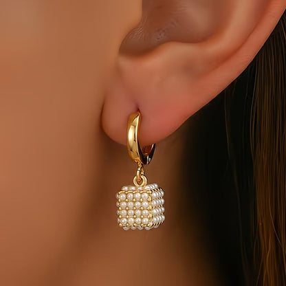 Elegant Pearl Cube Earrings