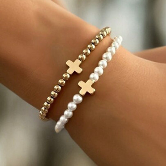 Elegant Pearl and Gold Bracelet Set